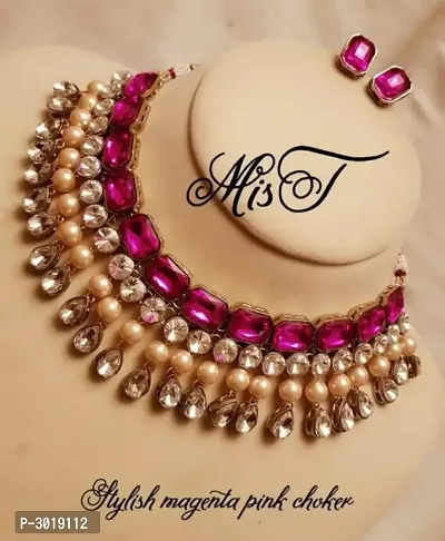 Stylish Pearl Choker Necklace Jewellery Set For Women-thumb0