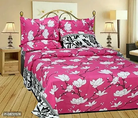 Premium Quality Comfortable Cotton Printed Double 1 Bedsheet + 2 Pillowcovers-thumb0