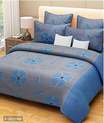 Premium Quality Comfortable Cotton Printed Double 1 Bedsheet + 2 Pillowcovers-thumb0