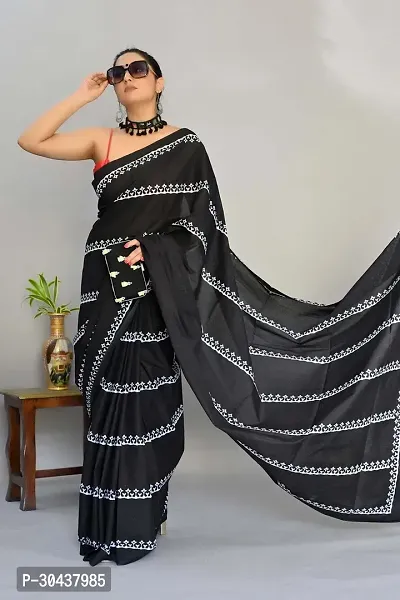 kriyafashion Digital Print Chanderi Cotton Linen Saree Black-thumb4