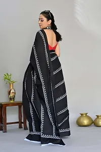 kriyafashion Digital Print Chanderi Cotton Linen Saree Black-thumb1