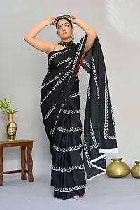 kriyafashion Digital Print Chanderi Cotton Linen Saree Black-thumb4