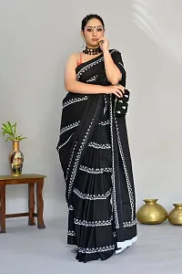 kriyafashion Digital Print Chanderi Cotton Linen Saree Black-thumb2