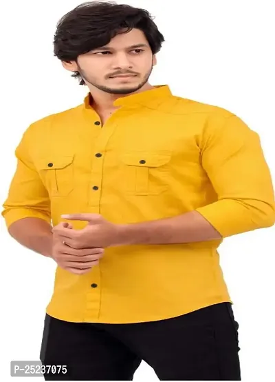 Trendy Men Double Pocket Cotton Blend Shirt for Men-thumb0