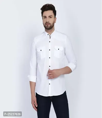 Trendy Men Double Pocket Cotton Blend Shirt for Men