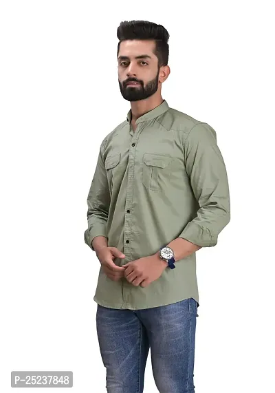 Trendy Men Double Pocket Cotton Blend Shirt for Men-thumb0