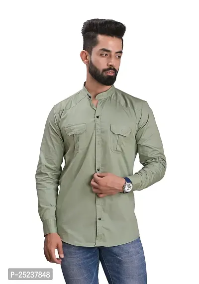 Trendy Men Double Pocket Cotton Blend Shirt for Men-thumb2