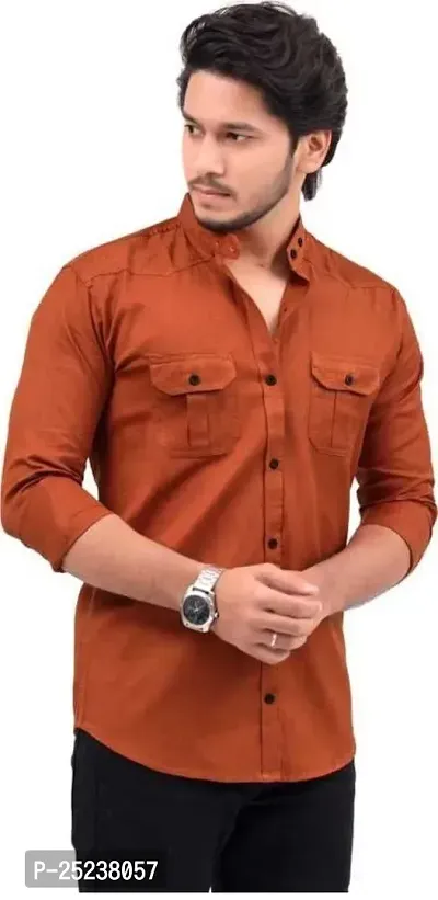 Trendy Men Double Pocket Cotton Blend Shirt for Men-thumb0