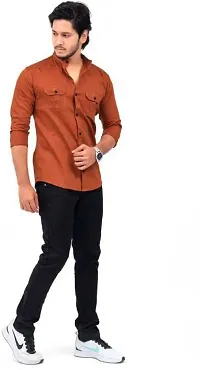 Trendy Men Double Pocket Cotton Blend Shirt for Men-thumb1