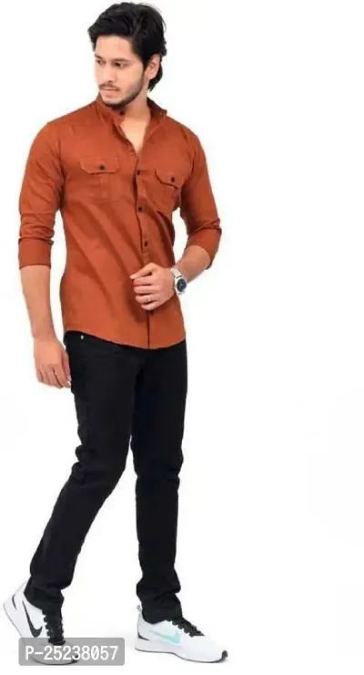 Trendy Men Double Pocket Cotton Blend Shirt for Men-thumb2