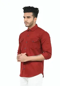 Trendy Men Double Pocket Cotton Blend Shirt for Men-thumb2