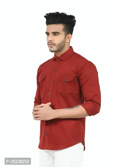 Trendy Men Double Pocket Cotton Blend Shirt for Men-thumb3