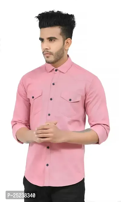 Trendy Men Double Pocket Cotton Blend Shirt for Men-thumb0