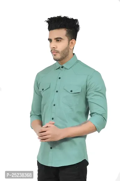 Trendy Men Double Pocket Cotton Blend Shirt for Men-thumb3