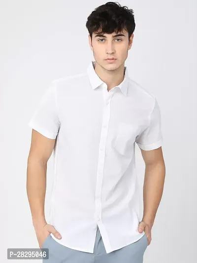 Stylish White Cotton Blend Solid Regular Fit Casual Shirt For Men-thumb0