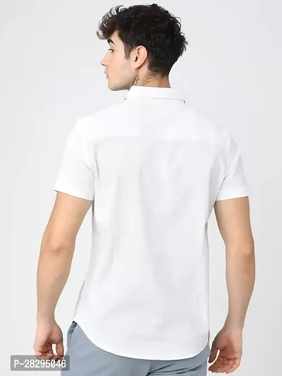 Stylish White Cotton Blend Solid Regular Fit Casual Shirt For Men-thumb2