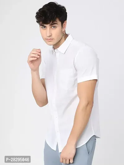 Stylish White Cotton Blend Solid Regular Fit Casual Shirt For Men-thumb3