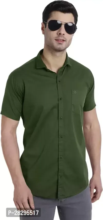 Stylish Green Cotton Blend Solid Regular Fit Casual Shirt For Men-thumb0