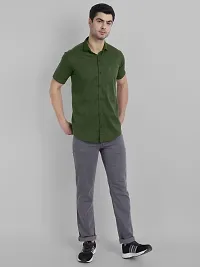 Stylish Green Cotton Blend Solid Regular Fit Casual Shirt For Men-thumb1