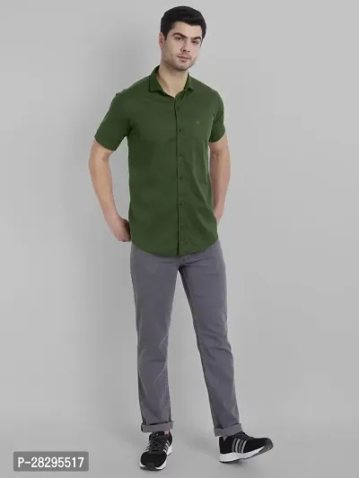 Stylish Green Cotton Blend Solid Regular Fit Casual Shirt For Men-thumb2