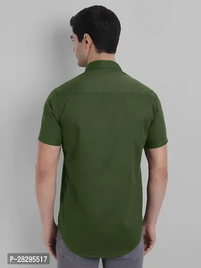 Stylish Green Cotton Blend Solid Regular Fit Casual Shirt For Men-thumb3