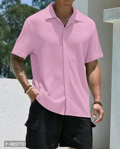 Stylish Pink Cotton Solid Regular Fit Shirt For Men-thumb0