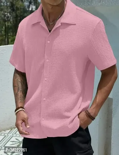 Stylish Pink Cotton Solid Regular Fit Shirt For Men-thumb0