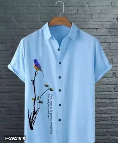 Elegant Turquoise Cotton Printed Short Sleeves Casual Shirts For Men-thumb0