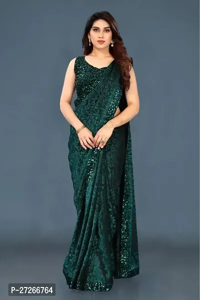 Elegant Green Lycra Saree with Blouse piece For Women