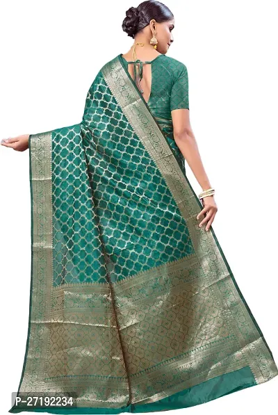 Beautiful Green Organza  Woven Design Saree with Blouse Piece For Women-thumb2