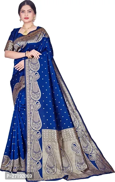 Beautiful Blue Art Silk  Woven Design Saree with Blouse Piece For Women-thumb0