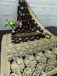 Beautiful Black Art Silk  Woven Design Saree with Blouse Piece For Women-thumb1