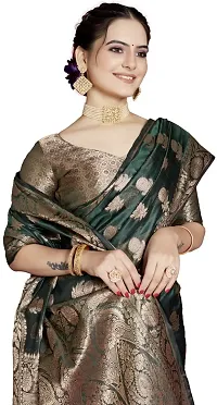 Beautiful Green Organza  Woven Design Saree with Blouse Piece For Women-thumb2