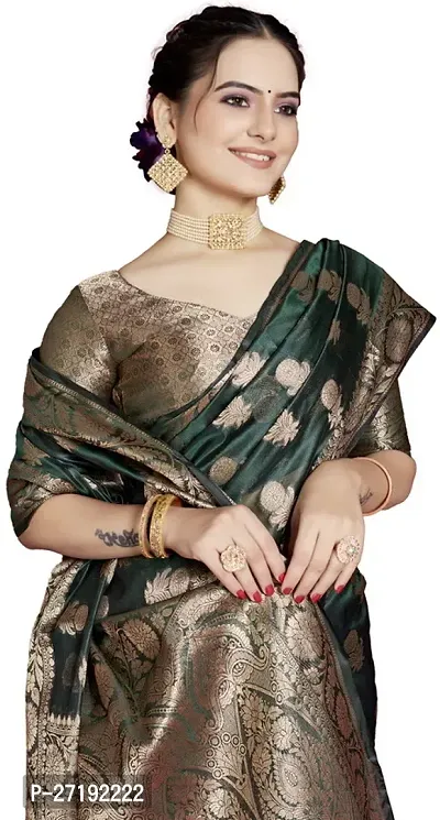 Beautiful Green Organza  Woven Design Saree with Blouse Piece For Women-thumb3