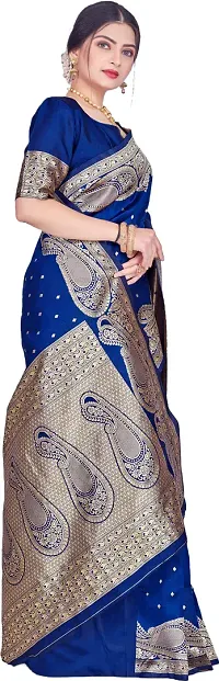 Beautiful Blue Art Silk  Woven Design Saree with Blouse Piece For Women-thumb4