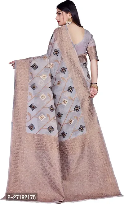 Beautiful Grey Cotton  Woven Design Saree with Blouse Piece For Women-thumb2