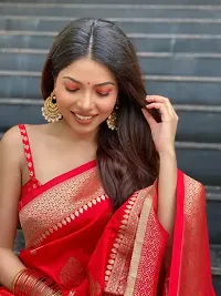 Elegant Red Art Silk Saree with Blouse piece For Women-thumb1