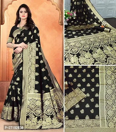 Beautiful Black Art Silk  Woven Design Saree with Blouse Piece For Women-thumb0