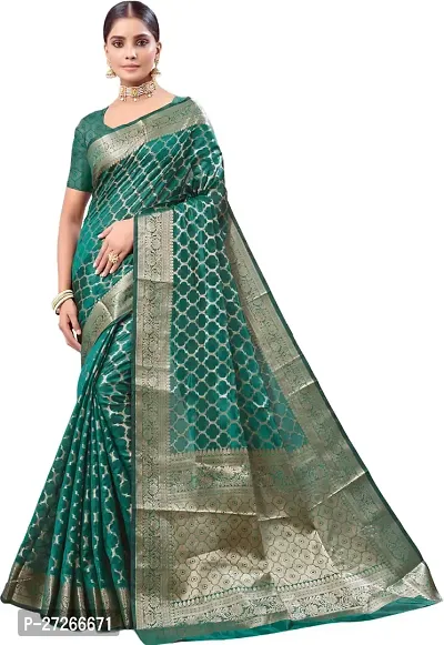 Elegant Green Organza Saree with Blouse piece For Women