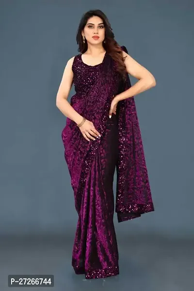 Elegant Purple Lycra Saree with Blouse piece For Women-thumb0