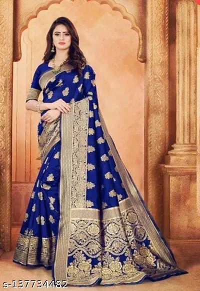 Stylish Silk Blend Zari Saree With Blouse Piece For Women