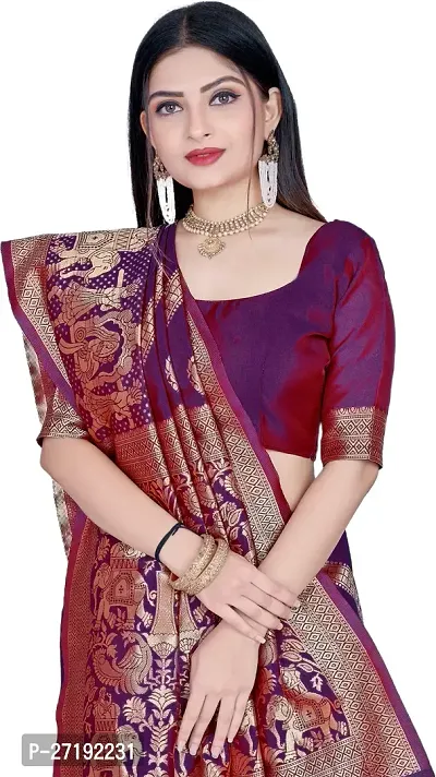 Beautiful Purple Art Silk  Woven Design Saree with Blouse Piece For Women-thumb3