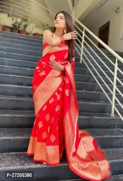 Elegant Red Art Silk Saree with Blouse piece For Women-thumb0