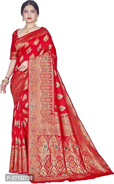 Beautiful Red Art Silk  Woven Design Saree with Blouse Piece For Women-thumb0