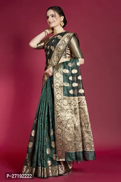 Beautiful Green Organza  Woven Design Saree with Blouse Piece For Women-thumb4