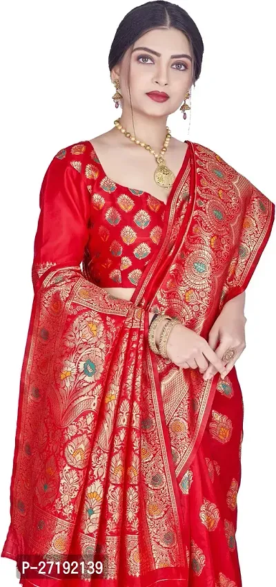 Beautiful Red Art Silk  Woven Design Saree with Blouse Piece For Women-thumb3