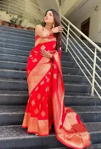 Elegant Red Art Silk Saree with Blouse piece For Women-thumb1