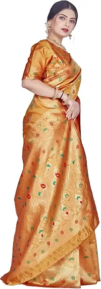 Beautiful Golden Art Silk  Woven Design Saree with Blouse Piece For Women-thumb4