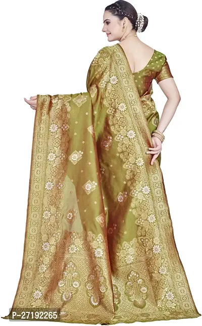 Beautiful Green Art Silk  Woven Design Saree with Blouse Piece For Women-thumb2