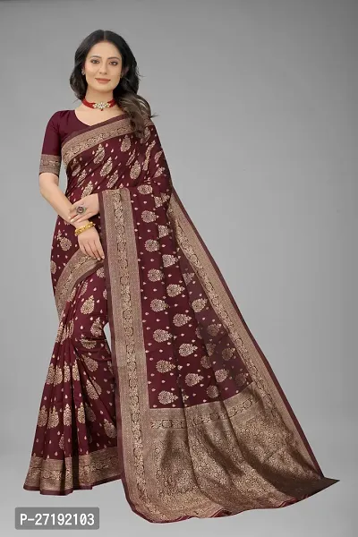 Beautiful Maroon Art Silk  Woven Design Saree with Blouse Piece For Women